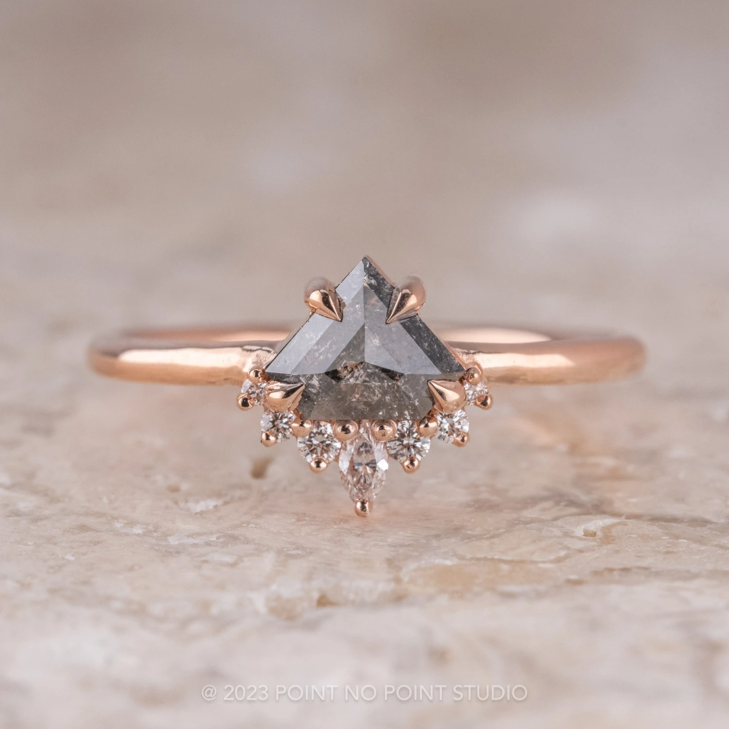 .65 Carat Black Shield Diamond Engagement Ring, Ava Setting, 14K Rose Gold 1 .65 Carat Black Shield Diamond Engagement Ring, Ava Setting, 14K Rose Gold