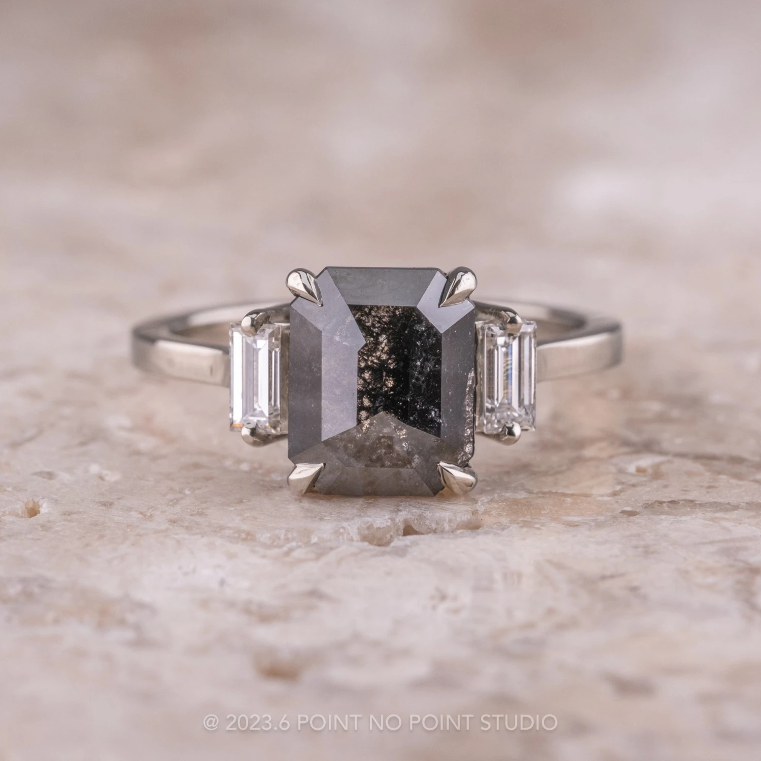 1.87 Carat Black Asscher Diamond Engagement Ring, Lea Setting, 14K White Gold 1 1.87 Carat Black Asscher Diamond Engagement Ring, Lea Setting, 14K White Gold