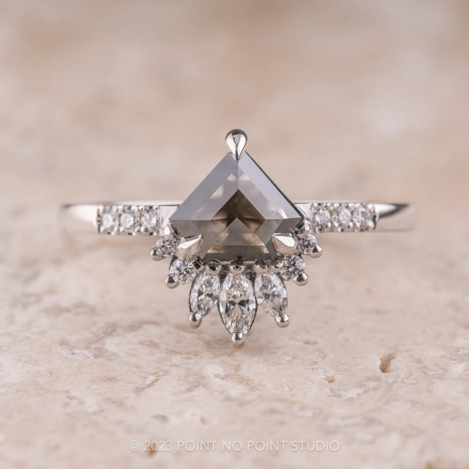 .97 Carat Black Shield Diamond Engagement Ring, Cleo Setting, 14K White Gold 1 .97 Carat Black Shield Diamond Engagement Ring, Cleo Setting, 14K White Gold