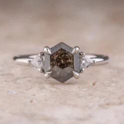 1.58 Carat Black Hexagon Diamond Engagement Ring, Zoe Setting, 14k White Gold