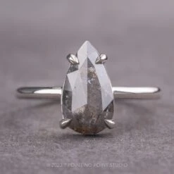 2.12 Carat Salt And Pepper Pear Diamond Engagement Ring, Jane Setting, Platinum