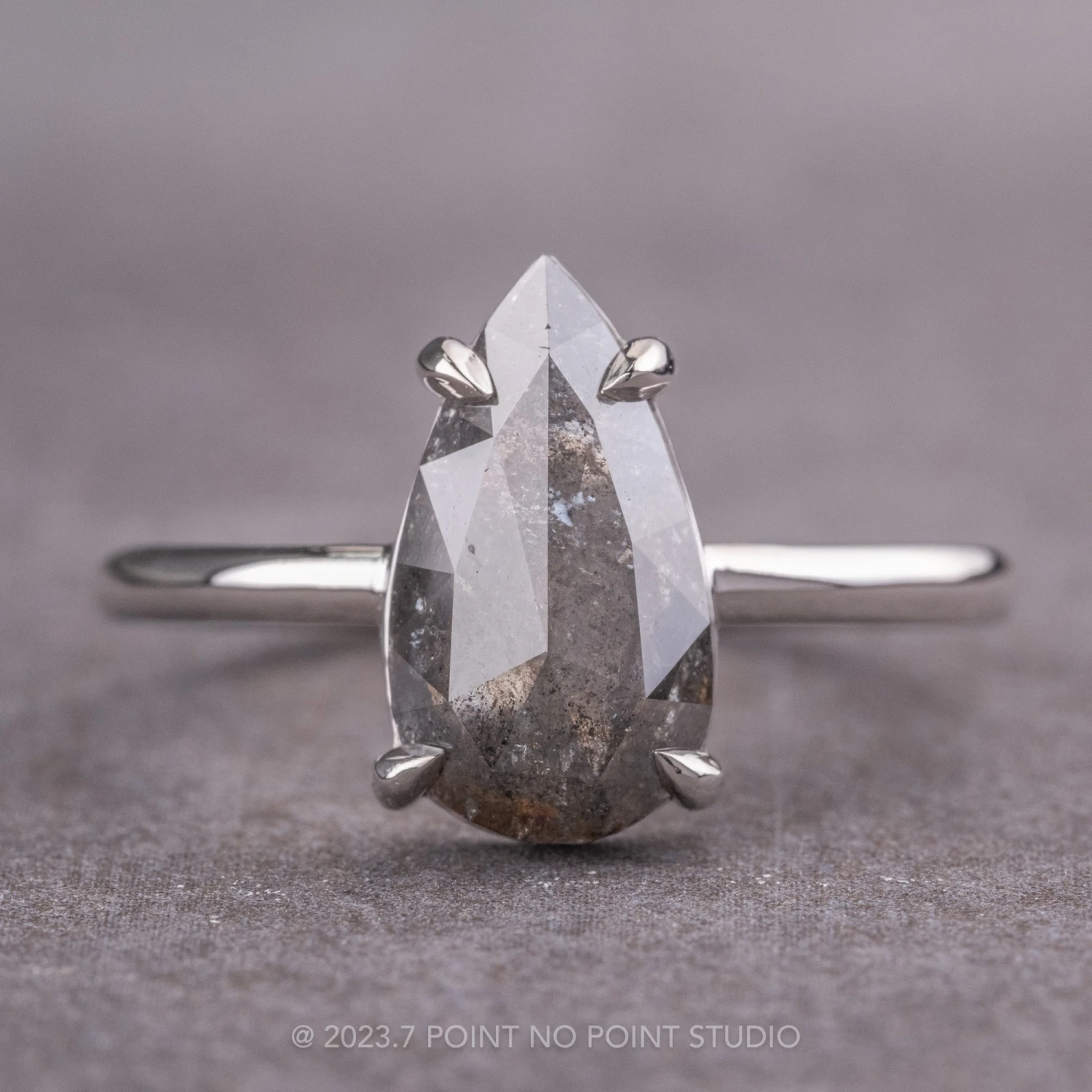 2.12 Carat Salt And Pepper Pear Diamond Engagement Ring, Jane Setting, Platinum 1 2.12 Carat Salt And Pepper Pear Diamond Engagement Ring, Jane Setting, Platinum