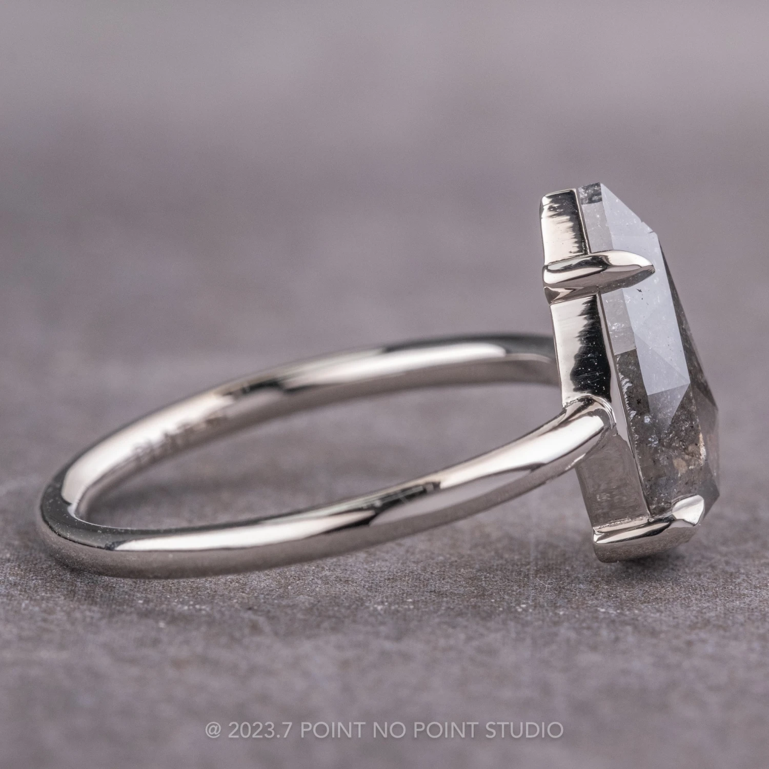 2.12 Carat Salt And Pepper Pear Diamond Engagement Ring, Jane Setting, Platinum 4 2.12 Carat Salt And Pepper Pear Diamond Engagement Ring, Jane Setting, Platinum - Image 4