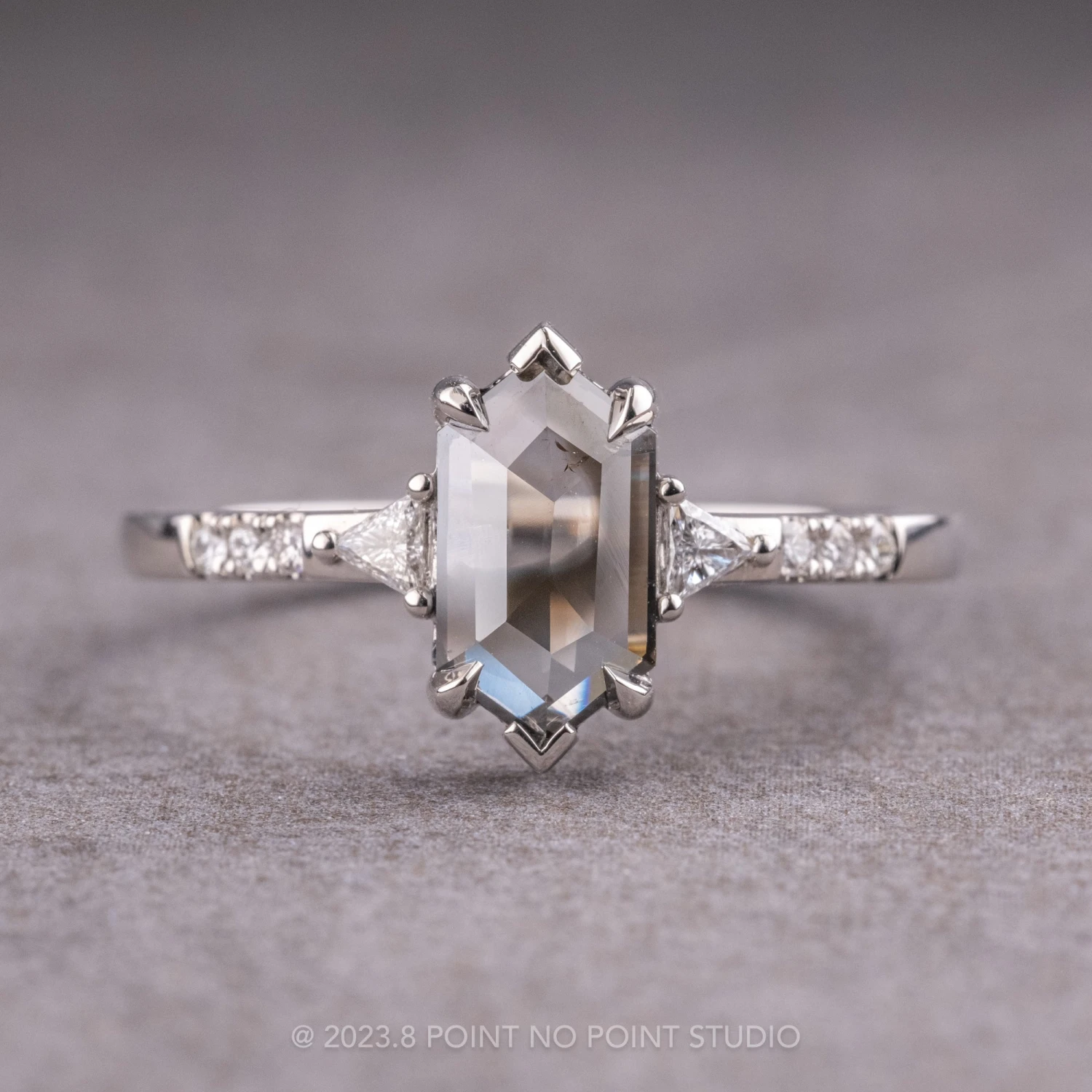 1.59 Carat Salt And Pepper Hexagon Diamond Engagement Ring, Eliza Setting, Platinum 1 1.59 Carat Salt And Pepper Hexagon Diamond Engagement Ring, Eliza Setting, Platinum