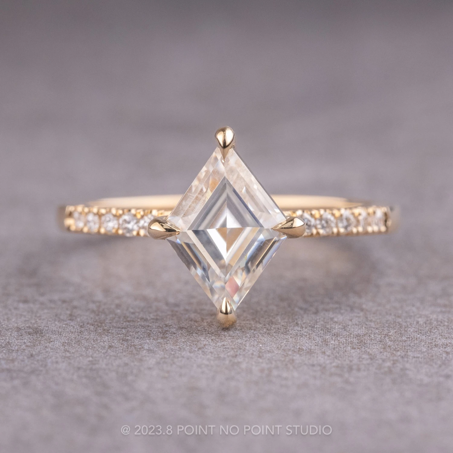 Lozenge Moissanite And Diamond Engagement Ring, Jules Setting, 14K Yellow Gold 1 Lozenge Moissanite And Diamond Engagement Ring, Jules Setting, 14K Yellow Gold