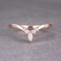 Opal And Diamond Wedding Ring, Flora Setting, 14K Rose Gold