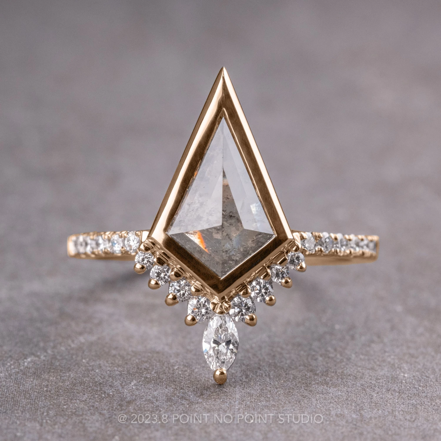 1.53 Carat Salt And Pepper Kite Diamond Engagement Ring, Bezel Avaline Setting, 14k Rose Gold 1 1.53 Carat Salt And Pepper Kite Diamond Engagement Ring, Bezel Avaline Setting, 14k Rose Gold