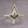 1.53 Carat Salt And Pepper Kite Diamond Engagement Ring, Bezel Avaline Setting, 14k Yellow Gold