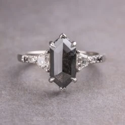3.12 Carat Black Hexagon Diamond Engagement Ring, Eliza Setting, Platinum