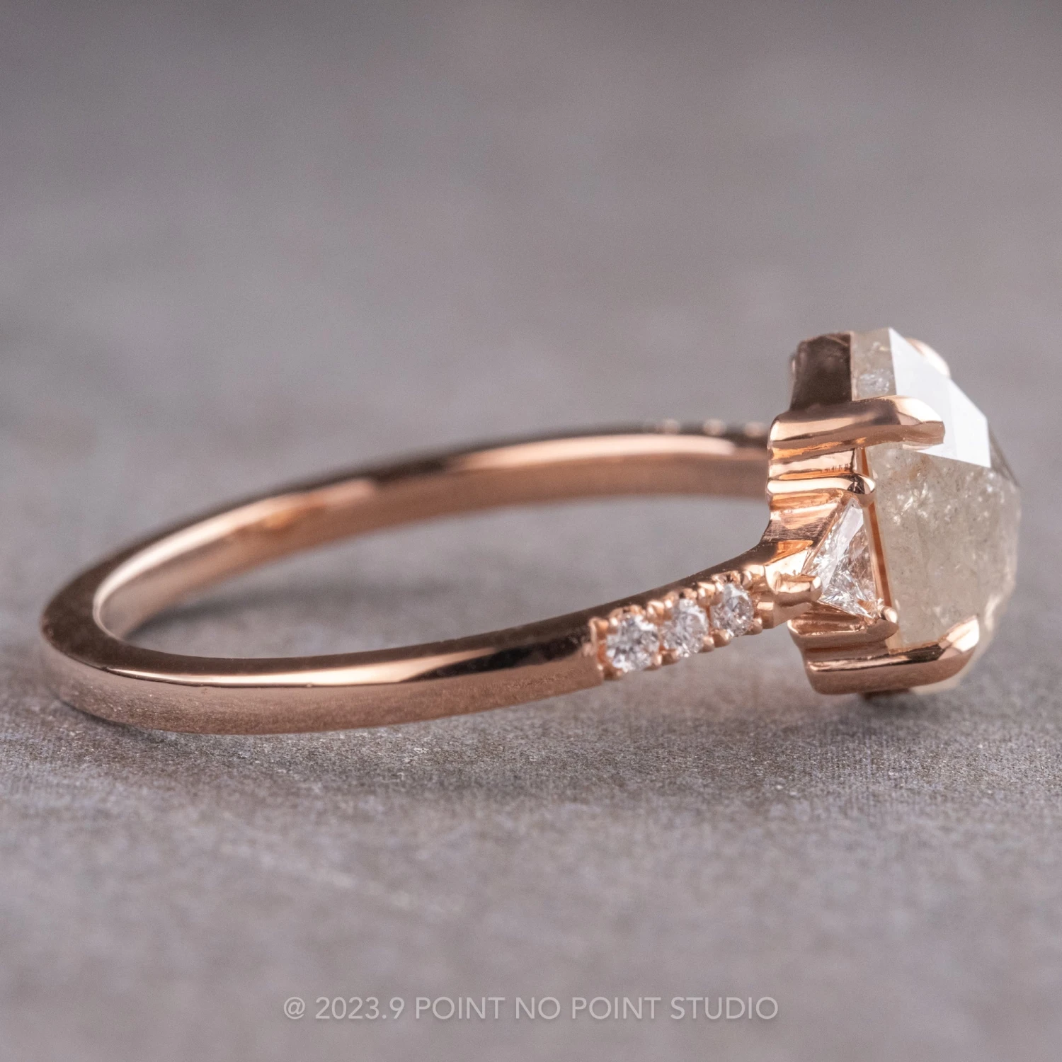 1.56 Carat Icy White Hexagon Diamond Engagement Ring, Eliza Setting, 14K Rose Gold 6 1.56 Carat Icy White Hexagon Diamond Engagement Ring, Eliza Setting, 14K Rose Gold - Image 6