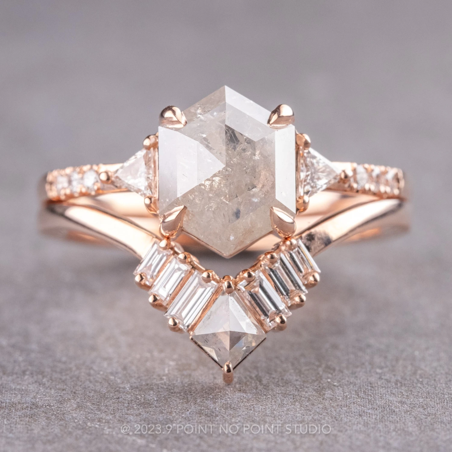 1.56 Carat Icy White Hexagon Diamond Engagement Ring, Eliza Setting, 14K Rose Gold 5 1.56 Carat Icy White Hexagon Diamond Engagement Ring, Eliza Setting, 14K Rose Gold - Image 5