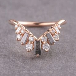 White Diamond And Salt And Pepper Baguette Wedding Band, Tori Setting, 14K Rose Gold