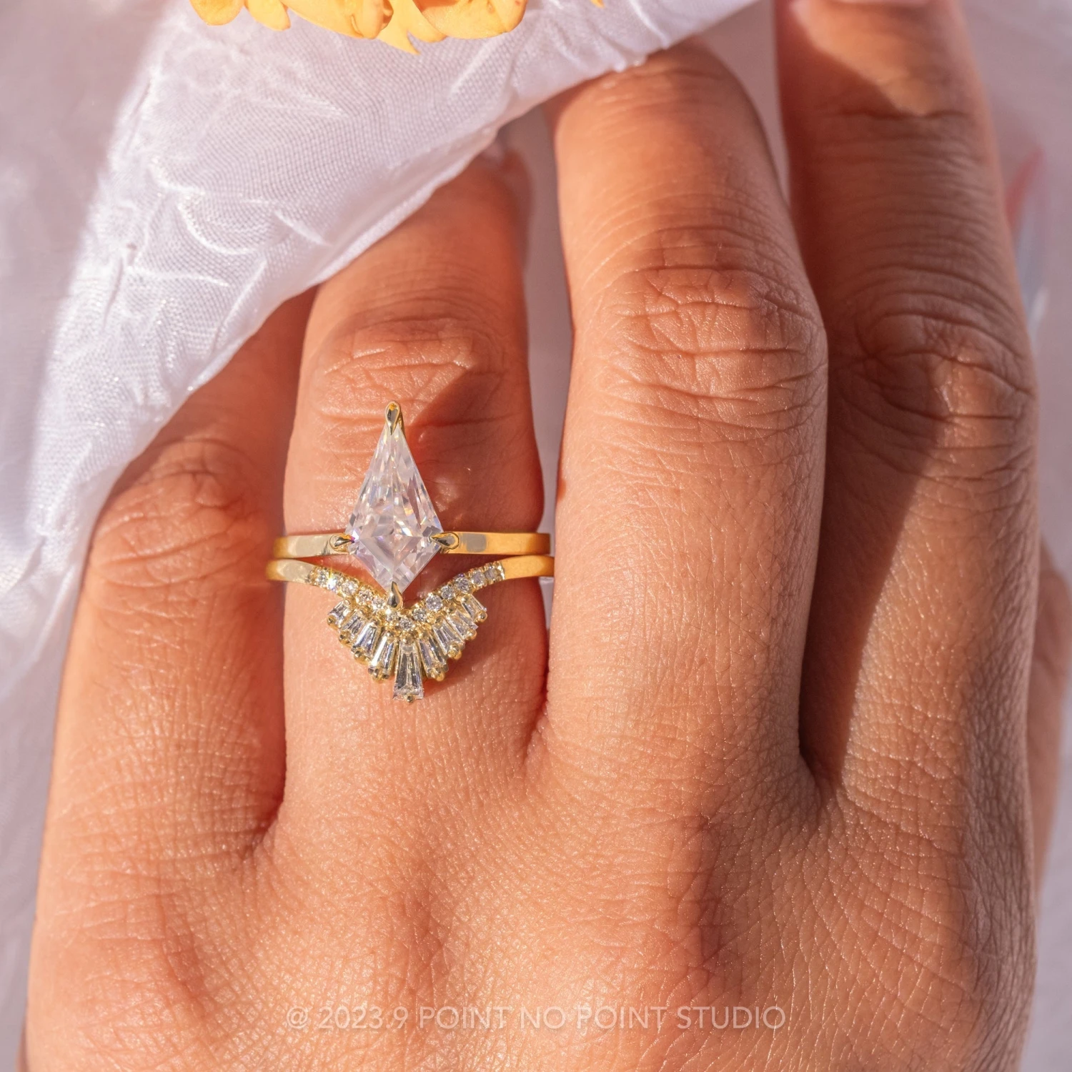 2 Carat Kite Moissanite Engagement Ring, Lark Setting, 14k Yellow Gold 2 2 Carat Kite Moissanite Engagement Ring, Lark Setting, 14k Yellow Gold - Image 2