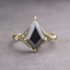 1.34 Carat Black Kite Moissanite Engagement Ring, Mackenzie Setting, 14k Yellow Gold