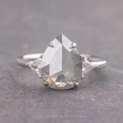 2.53 Carat Salt And Pepper Pear Diamond Engagement Ring, Zoe Setting, 14k White Gold