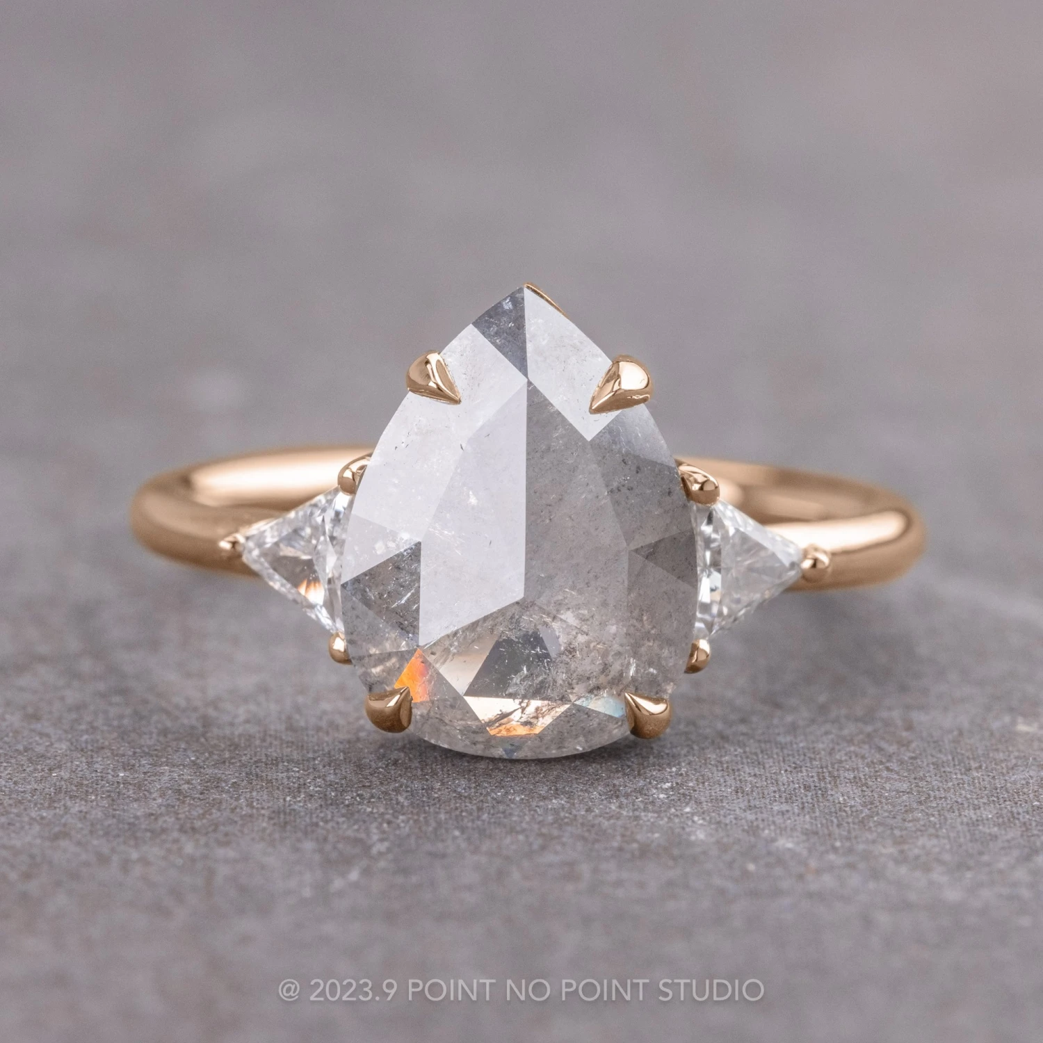 2.53 Carat Salt And Pepper Pear Diamond Engagement Ring, Zoe Setting, 14k Rose Gold 1 2.53 Carat Salt And Pepper Pear Diamond Engagement Ring, Zoe Setting, 14k Rose Gold