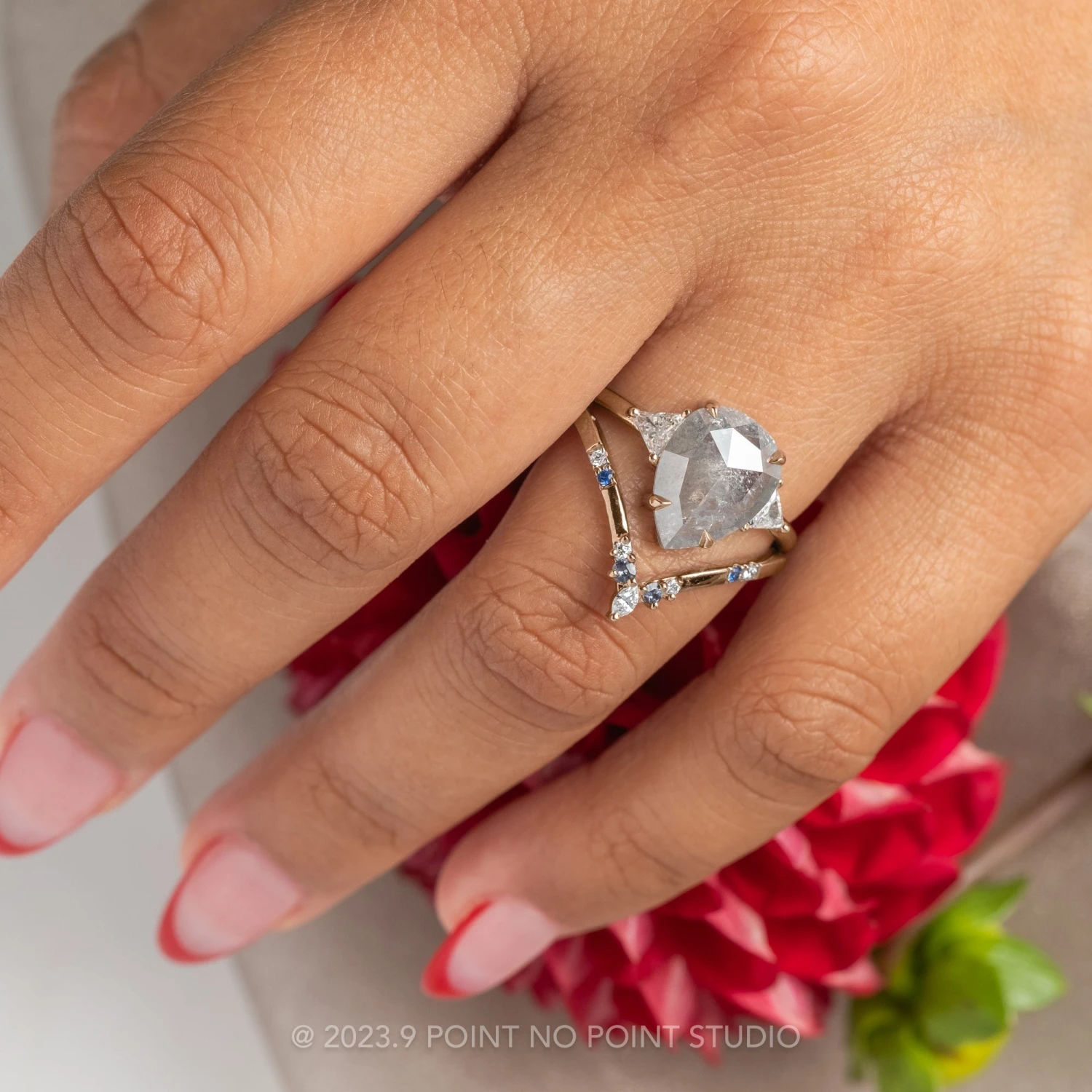 2.53 Carat Salt And Pepper Pear Diamond Engagement Ring, Zoe Setting, 14k Rose Gold 2 2.53 Carat Salt And Pepper Pear Diamond Engagement Ring, Zoe Setting, 14k Rose Gold - Image 2