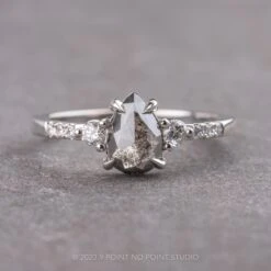 1.06 Carat Salt And Pepper Pear Diamond Engagement Ring, Eliza Setting, 14k White Gold