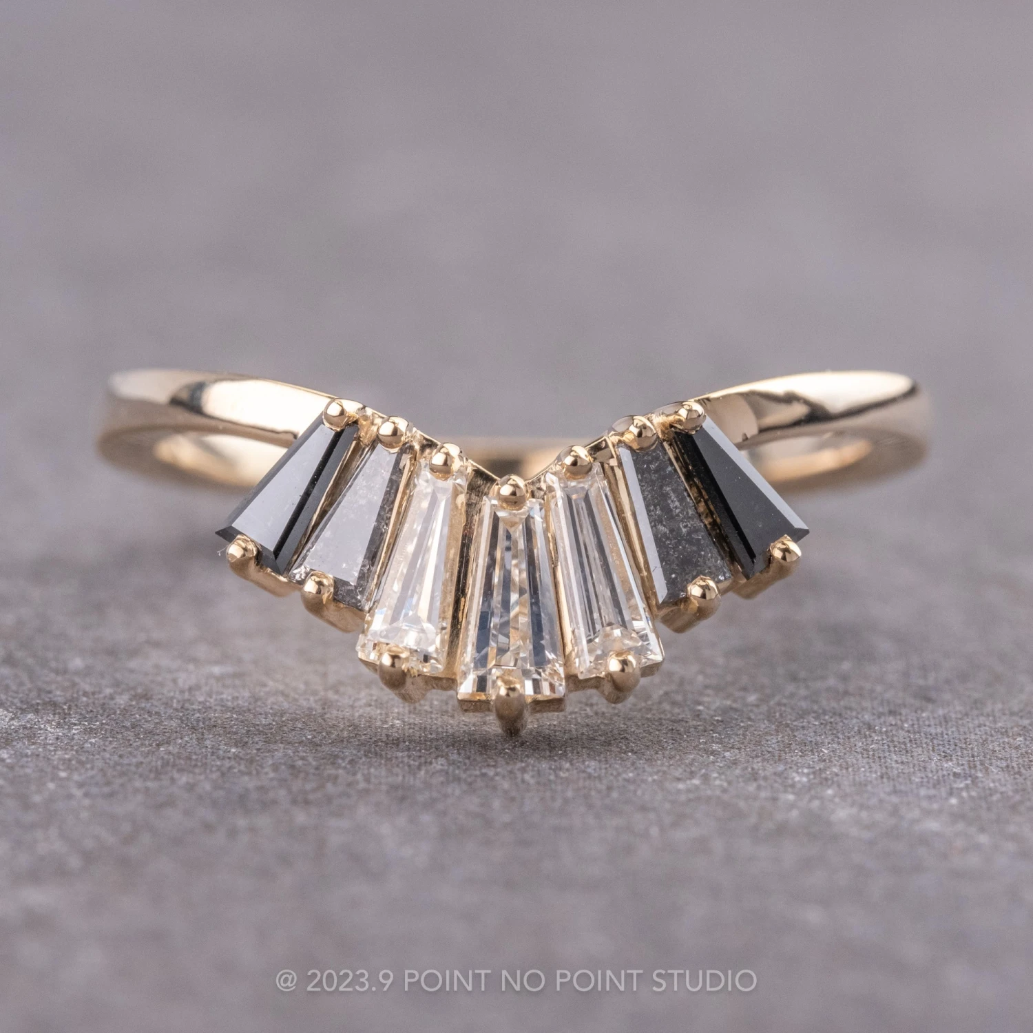 Ombre Baguette Diamond Wedding Band, Chenoa Setting, 14K Yellow Gold 1 Ombre Baguette Diamond Wedding Band, Chenoa Setting, 14K Yellow Gold