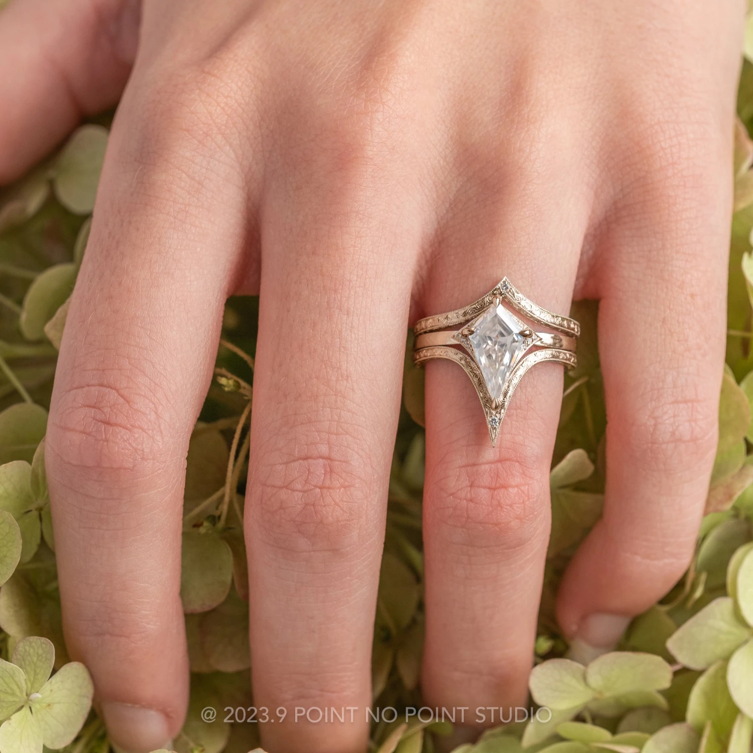 1.31 Carat Kite Moissanite And Diamond Engagement Ring, Aela Setting, 14k Rose Gold 2 1.31 Carat Kite Moissanite And Diamond Engagement Ring, Aela Setting, 14k Rose Gold - Image 2