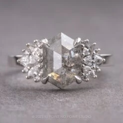 3.16 Carat Salt And Pepper Hexagon Diamond Engagement Ring, Monarch Setting, Platinum