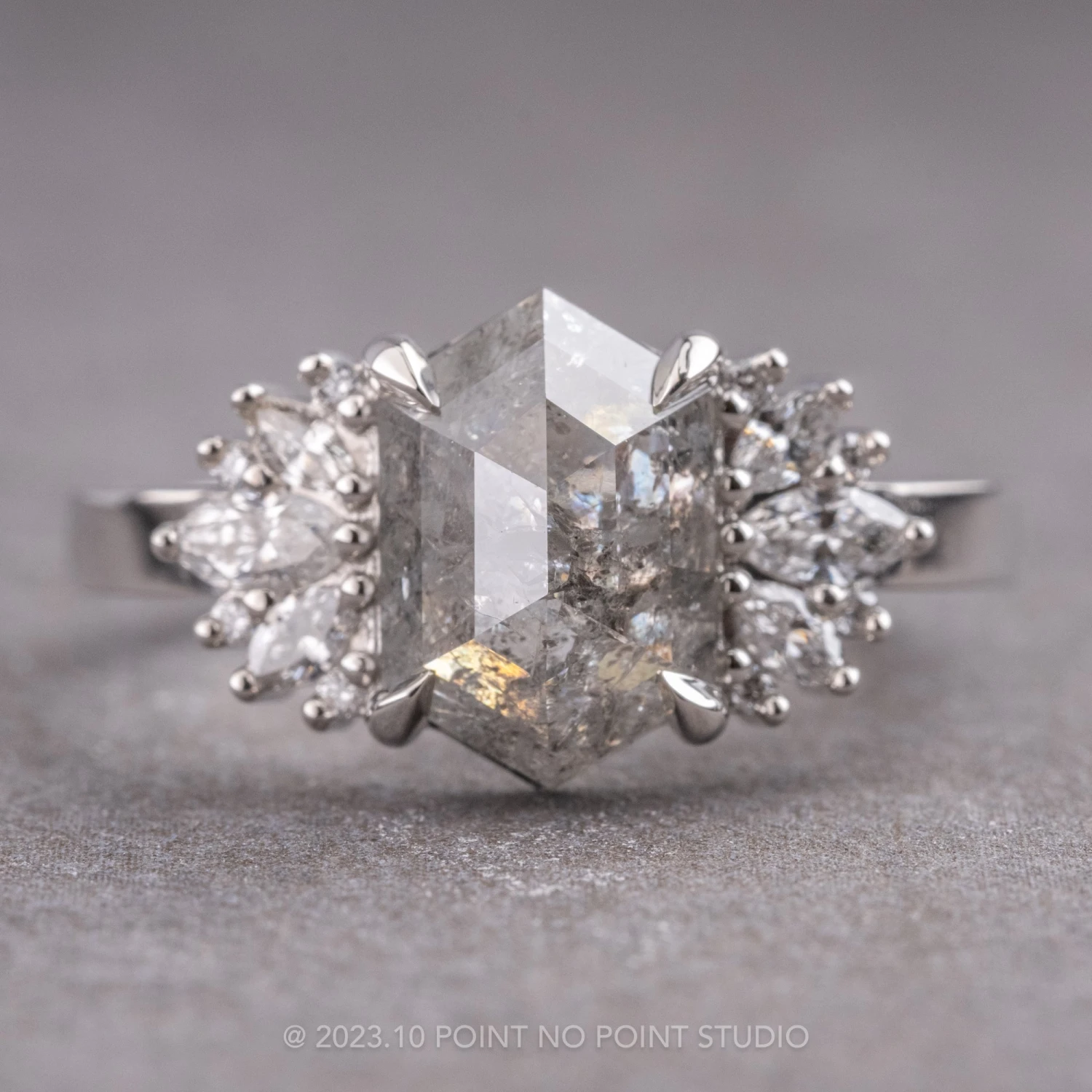 3.16 Carat Salt And Pepper Hexagon Diamond Engagement Ring, Monarch Setting, Platinum 1 3.16 Carat Salt And Pepper Hexagon Diamond Engagement Ring, Monarch Setting, Platinum