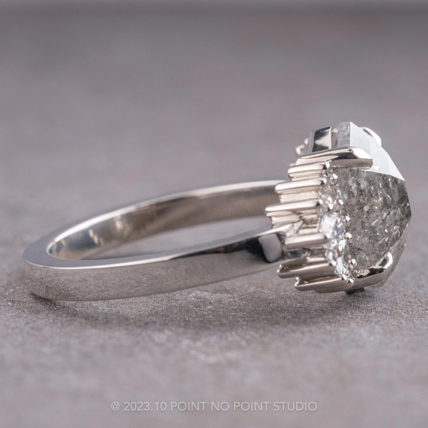 3.16 Carat Salt And Pepper Hexagon Diamond Engagement Ring, Monarch Setting, Platinum 5 3.16 Carat Salt And Pepper Hexagon Diamond Engagement Ring, Monarch Setting, Platinum - Image 5