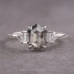 1.65 Carat Salt And Pepper Hexagon Diamond Engagement Ring, Beatrice Setting, Platinum