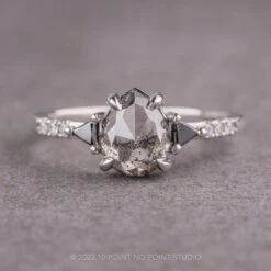 1.71 Carat Salt And Pepper Pear Diamond Engagement Ring, Eliza Setting, Platinum