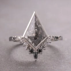 1.71 Carat Black Speckled Kite Diamond Engagement Ring, Bezel Ombre Avaline Setting, Platinum