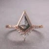 2.20 Carat Black Speckled Kite Diamond Engagement Ring, Bezel Avaline Setting, 14K Rose Gold