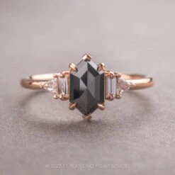 1.49 Carat Black Hexagon Diamond Engagement Ring, Beatrice Setting, 14K Rose Gold