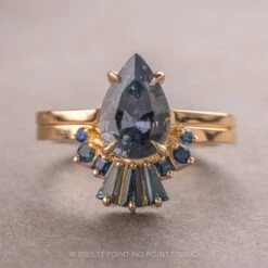 Sapphire Baguette Wedding Band, Wren Setting, 14K Yellow Gold -Point No Point Studio Store 230577WB 3