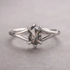 1.42 Carat Black Speckled Hexagon Diamond Engagement Ring, Charlize Setting, 14k White Gold