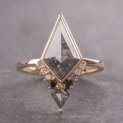4.18 Carat Black Speckled Kite Diamond Engagement Ring, Bezel Ombre Ava Setting, 14K Yellow Gold