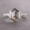 1.60 Carat Black Speckled Hexagon Diamond Engagement Ring, Bezel Eliza Setting, 14k White Gold