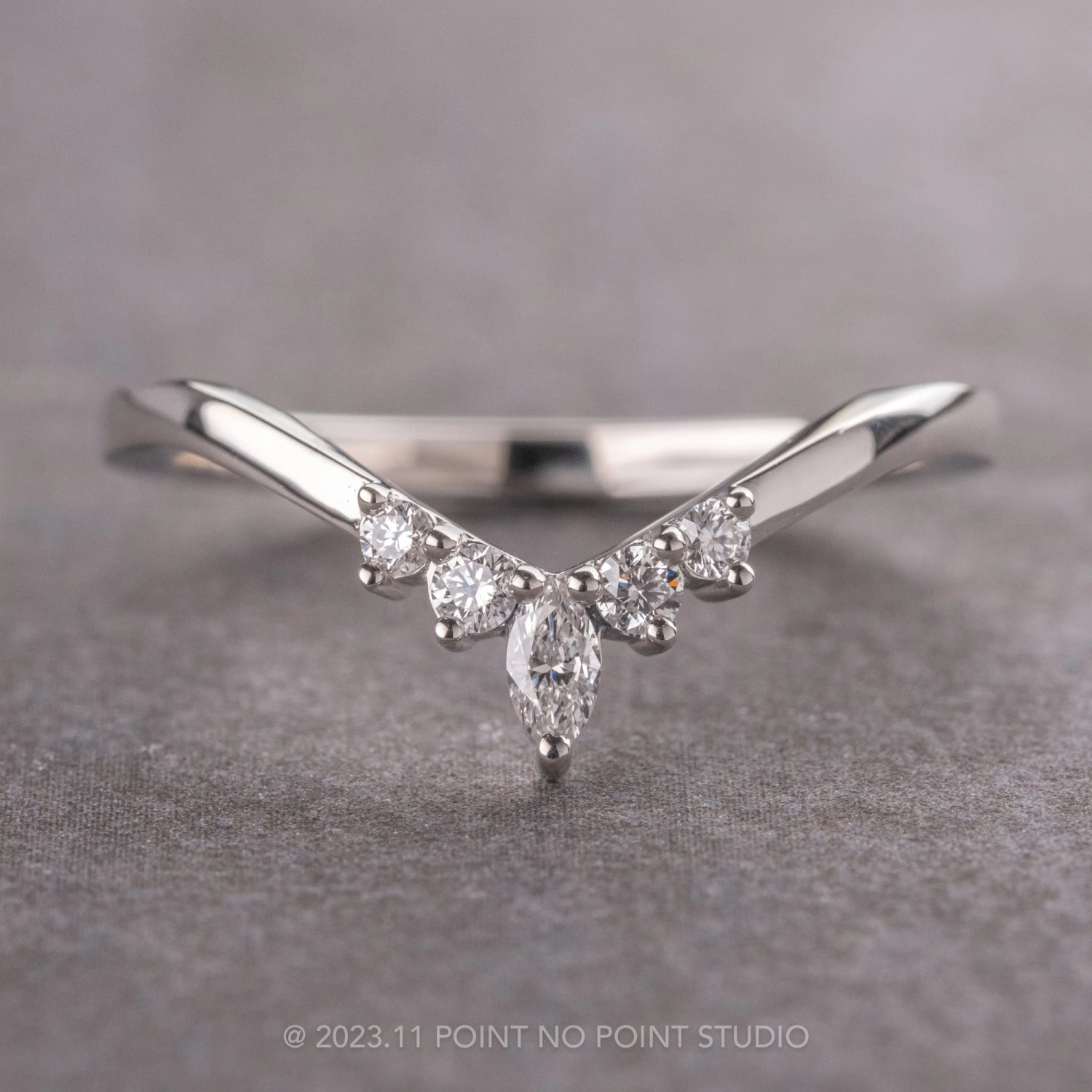 Marquise Diamond Wedding Band, Large Freya Setting, 14k White Gold 1 Marquise Diamond Wedding Band, Large Freya Setting, 14k White Gold