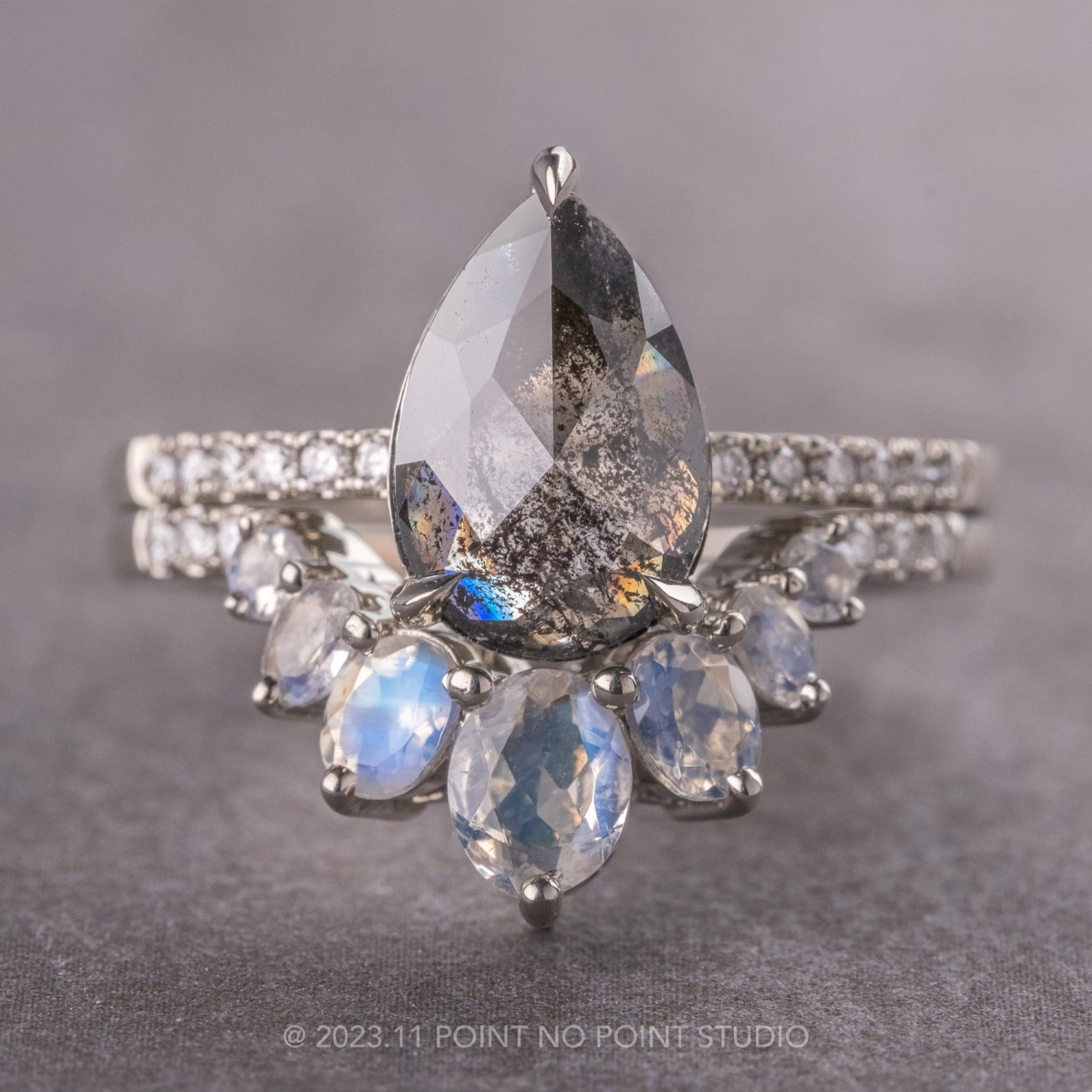 Moonstone And Diamond Wedding Band, Luna Setting, Platinum 10 Moonstone And Diamond Wedding Band, Luna Setting, Platinum - Image 10