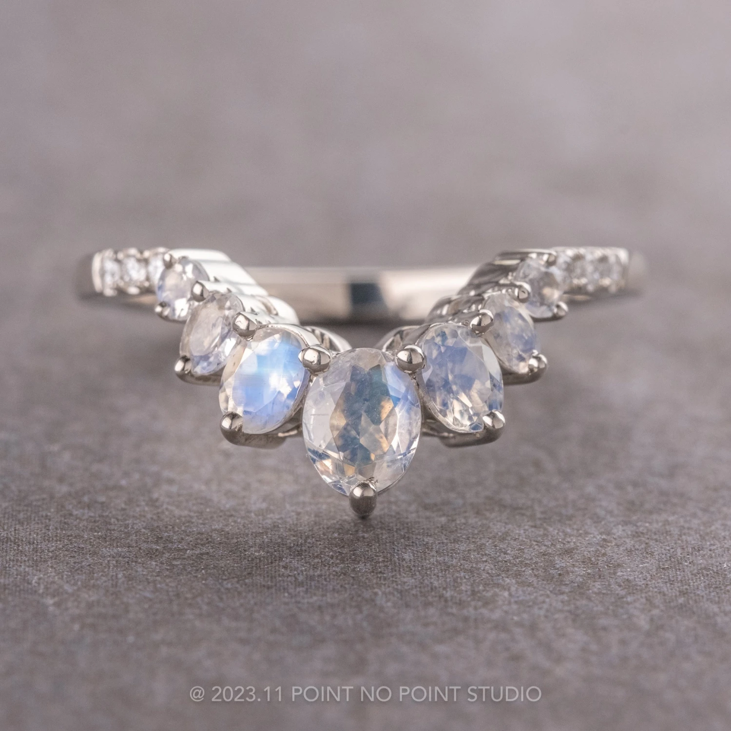 Moonstone And Diamond Wedding Band, Luna Setting, Platinum 1 Moonstone And Diamond Wedding Band, Luna Setting, Platinum