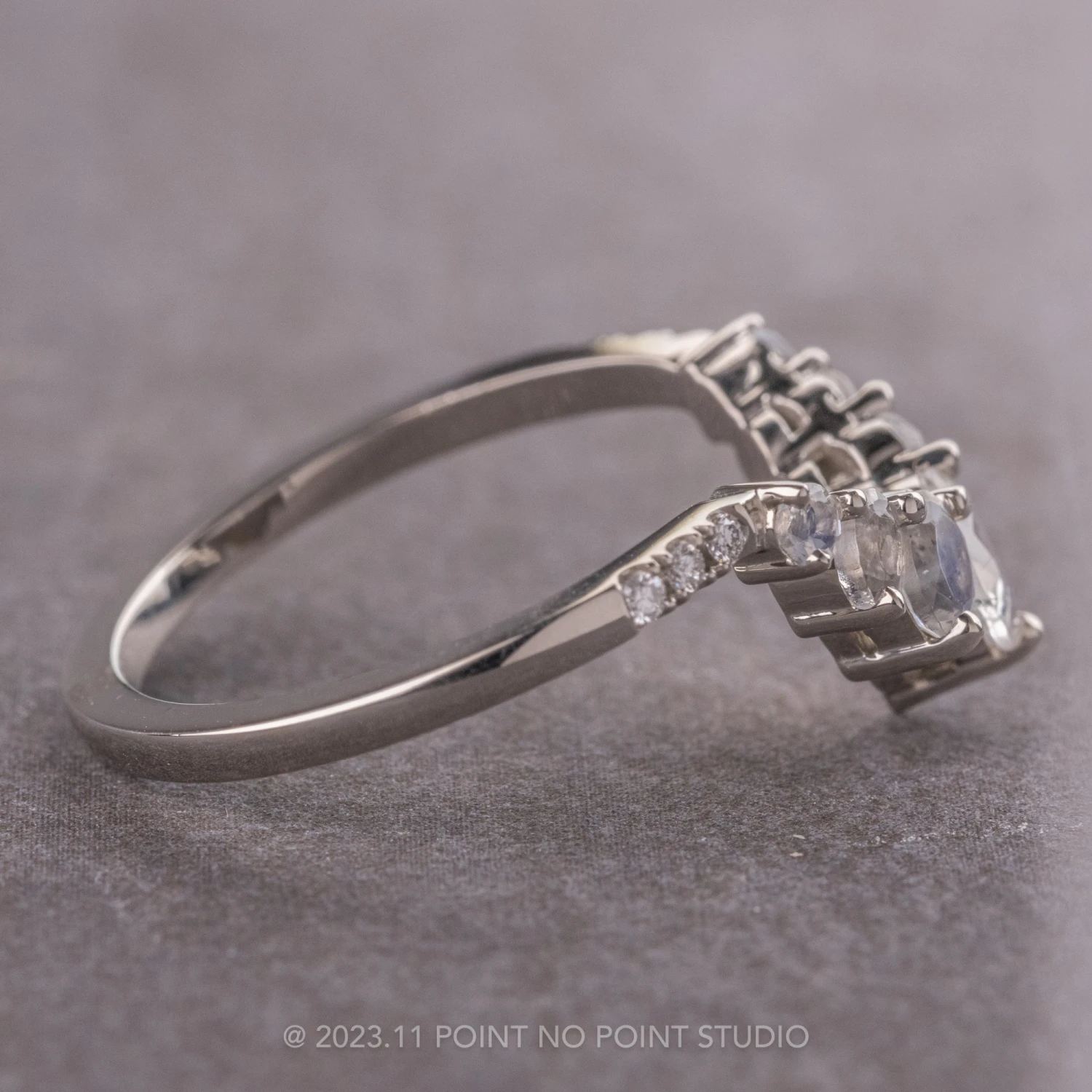 Moonstone And Diamond Wedding Band, Luna Setting, Platinum 11 Moonstone And Diamond Wedding Band, Luna Setting, Platinum - Image 11