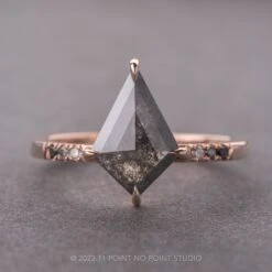 1.91 Carat Black Speckled Kite Diamond Engagement Ring, Ombre Jules Setting, 14K Rose Gold