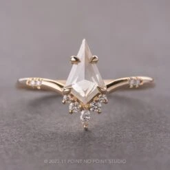 .98 Carat Icy White Kite Diamond Engagement Ring, Flora Setting, 14k Yellow Gold