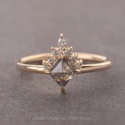 .74 Carat Salt And Pepper Lozenge Diamond Engagement Ring, Ava Setting, 14K Yellow Gold