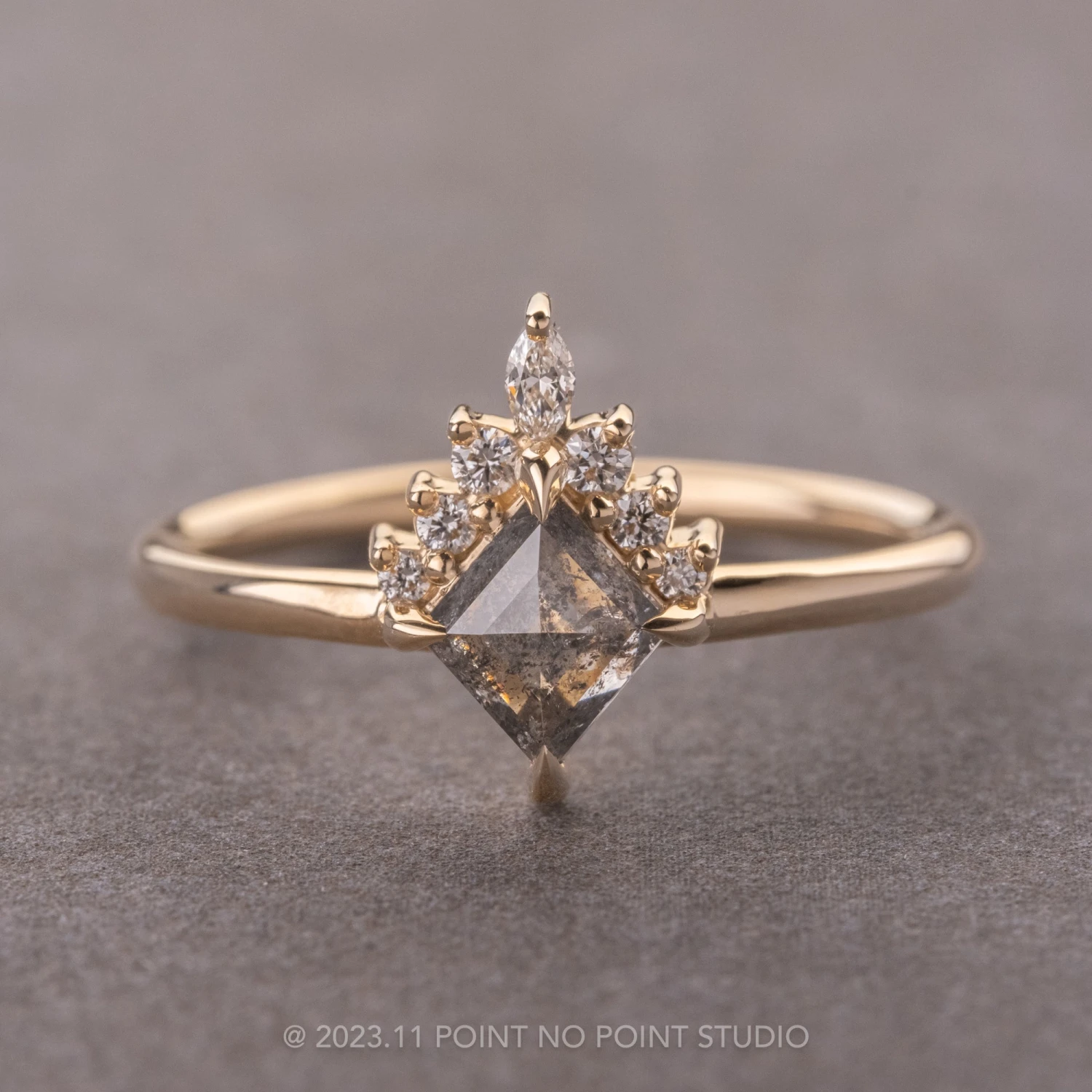 .74 Carat Salt And Pepper Lozenge Diamond Engagement Ring, Ava Setting, 14K Yellow Gold 1 .74 Carat Salt And Pepper Lozenge Diamond Engagement Ring, Ava Setting, 14K Yellow Gold