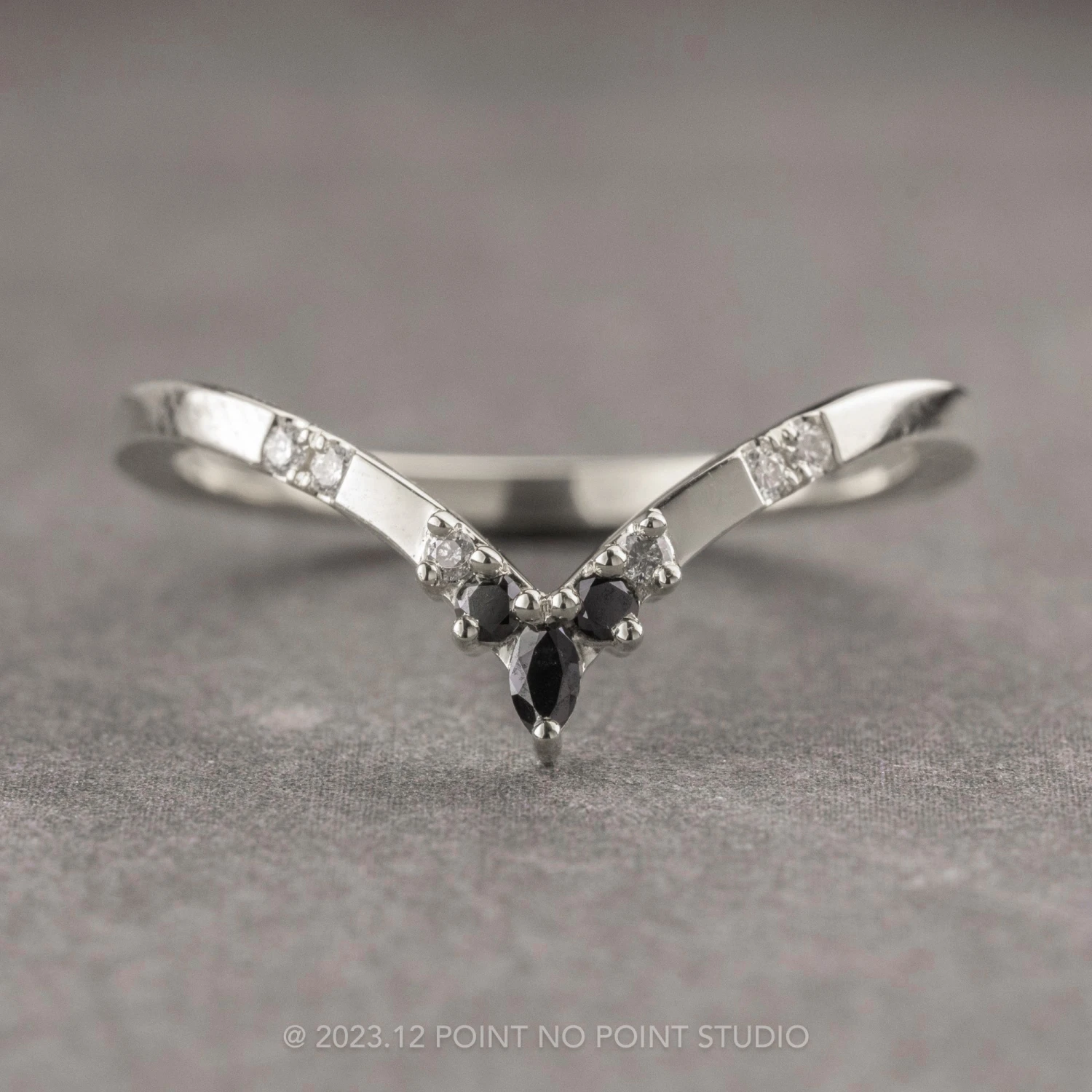 Marquise Diamond Wedding Band, Ombre Flora Setting, 14K White Gold 1 Marquise Diamond Wedding Band, Ombre Flora Setting, 14K White Gold