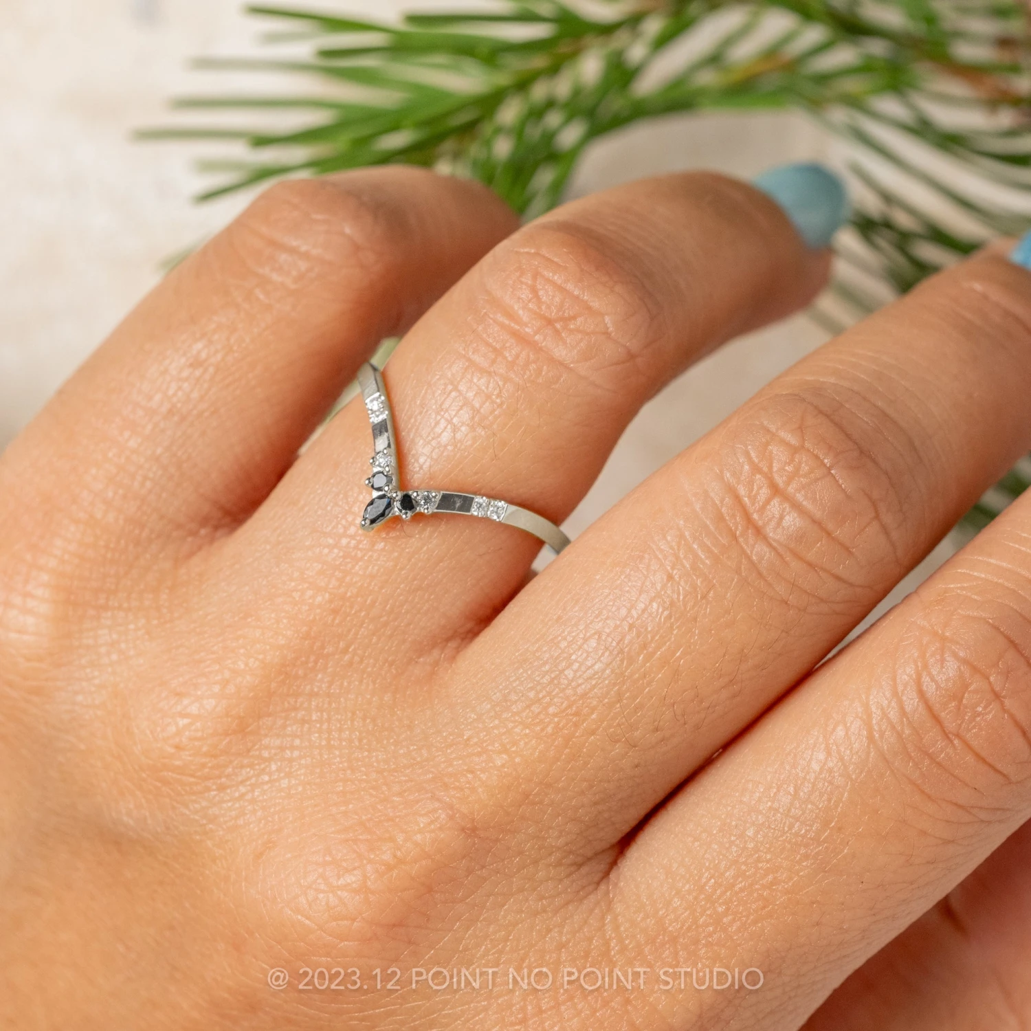 Marquise Diamond Wedding Band, Ombre Flora Setting, 14K White Gold 2 Marquise Diamond Wedding Band, Ombre Flora Setting, 14K White Gold - Image 2