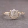 1.46 Carat Icy Salt And Pepper Hexagon Diamond Engagement Ring, Eliza Setting, 14K Yellow Gold