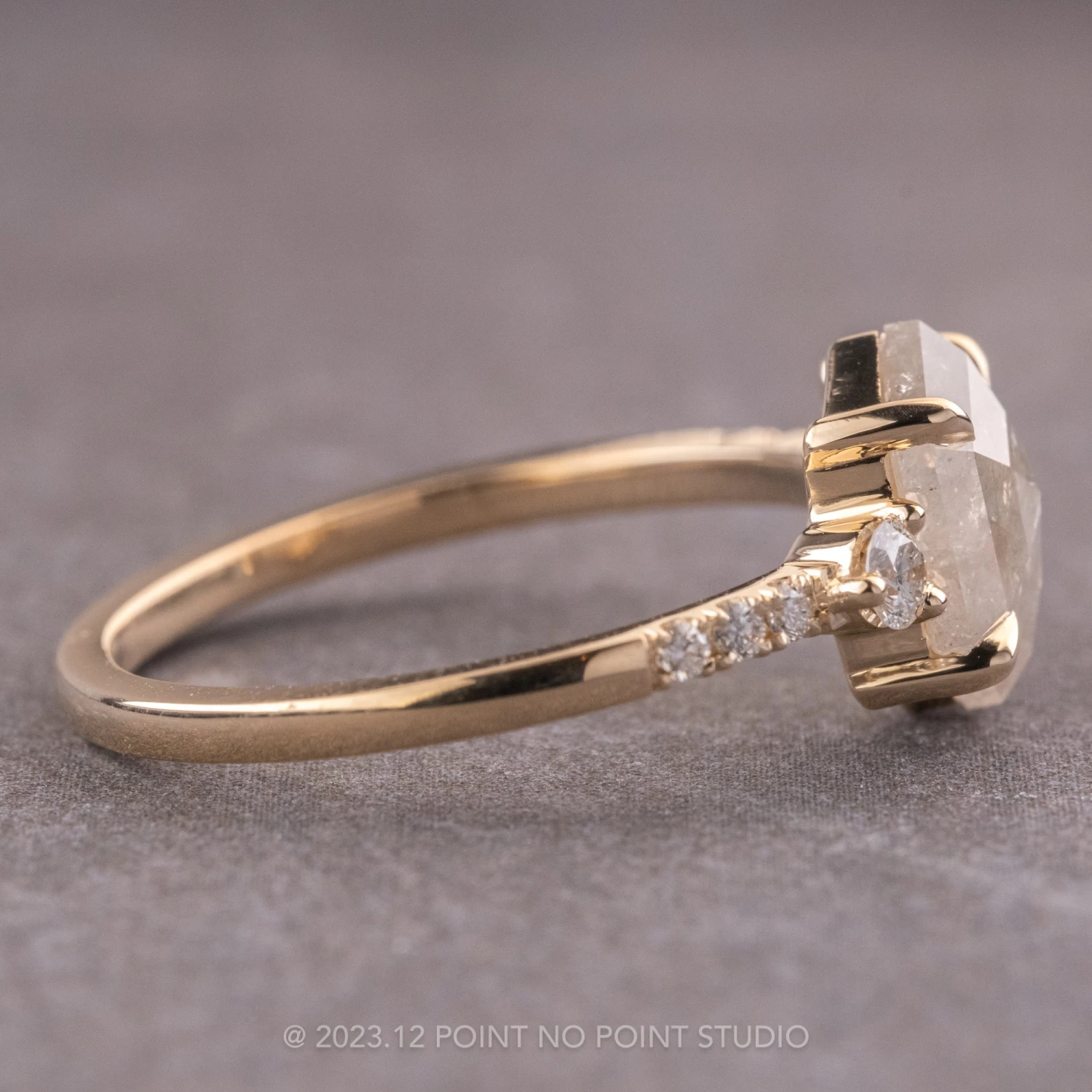 1.46 Carat Icy Salt And Pepper Hexagon Diamond Engagement Ring, Eliza Setting, 14K Yellow Gold 6 1.46 Carat Icy Salt And Pepper Hexagon Diamond Engagement Ring, Eliza Setting, 14K Yellow Gold - Image 6