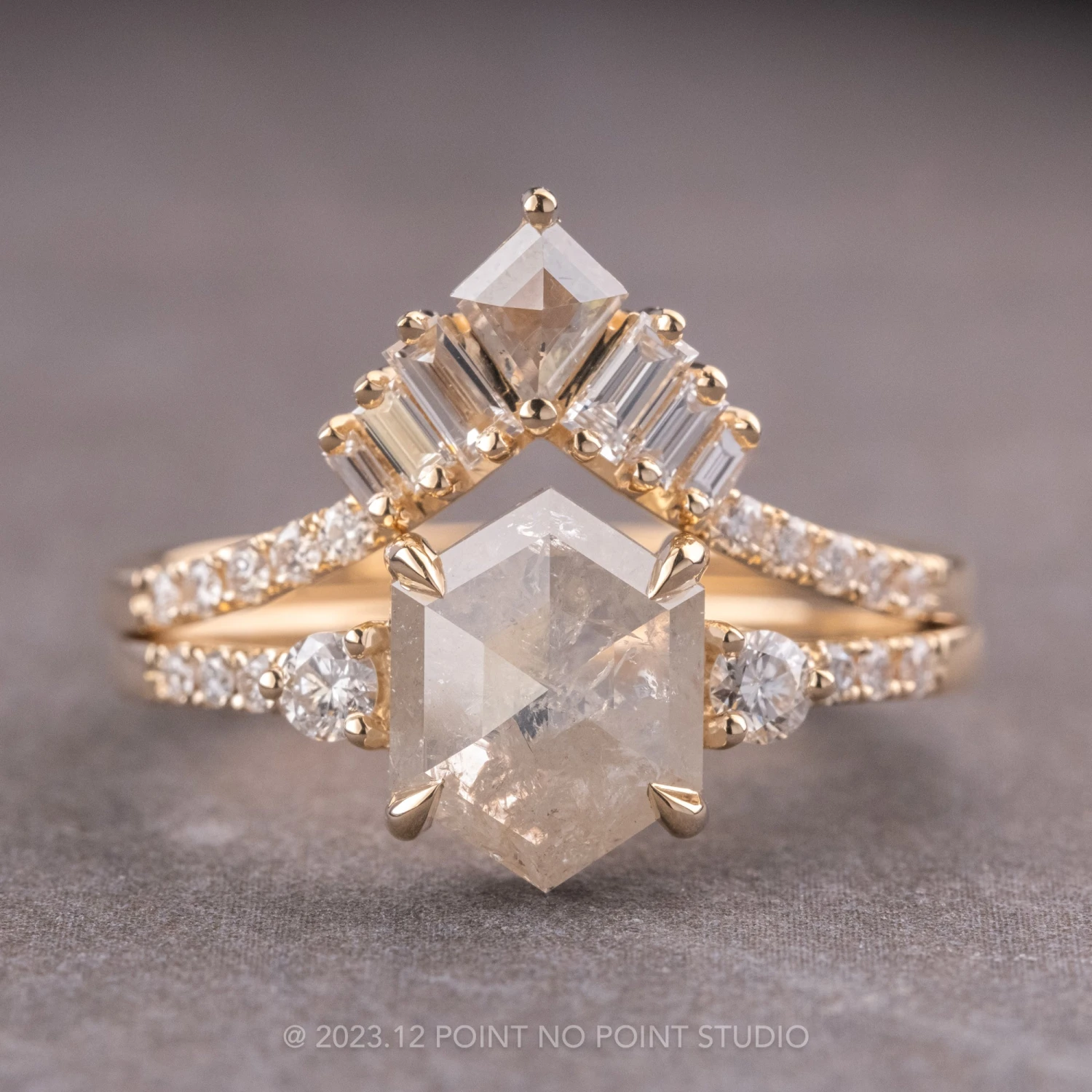 1.46 Carat Icy Salt And Pepper Hexagon Diamond Engagement Ring, Eliza Setting, 14K Yellow Gold 5 1.46 Carat Icy Salt And Pepper Hexagon Diamond Engagement Ring, Eliza Setting, 14K Yellow Gold - Image 5