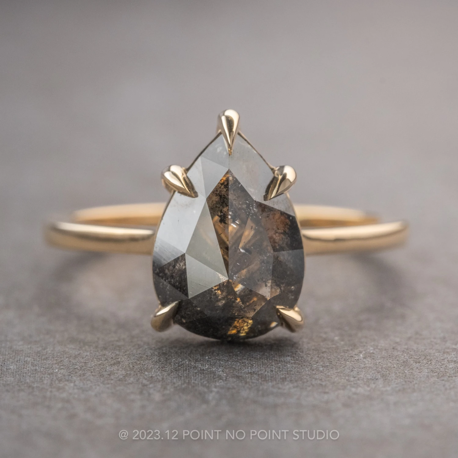 2.80 Carat Black Speckled Pear Diamond Engagement Ring, Lenora Setting, 14K Yellow Gold 1 2.80 Carat Black Speckled Pear Diamond Engagement Ring, Lenora Setting, 14K Yellow Gold